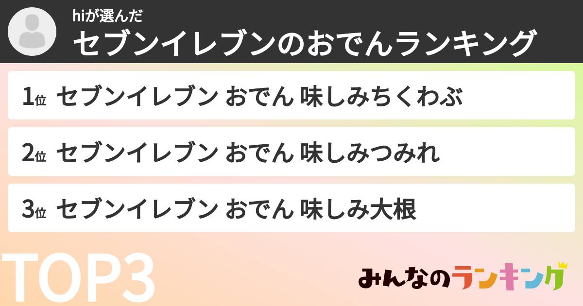 hiさんの「セブンイレブンのおでんランキング」