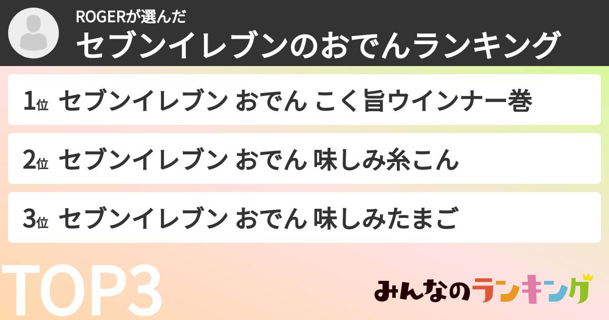 ROGERさんの「セブンイレブンのおでんランキング」
