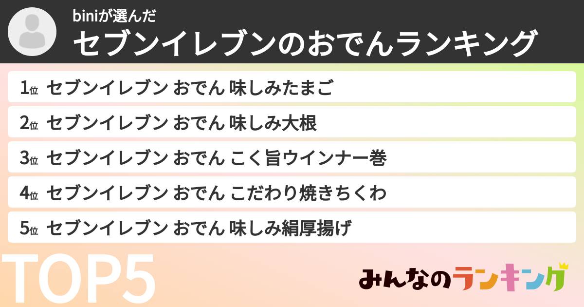 biniさんの「セブンイレブンのおでんランキング」