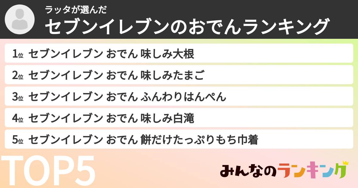 ラッタさんの「セブンイレブンのおでんランキング」