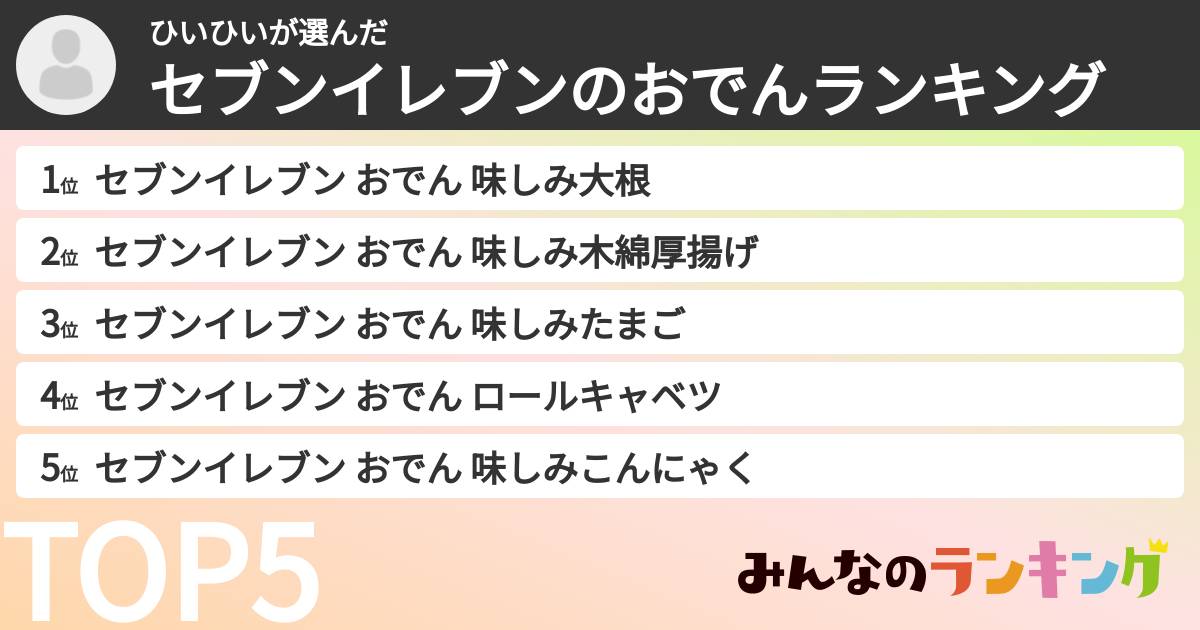 ひいひいさんの「セブンイレブンのおでんランキング」