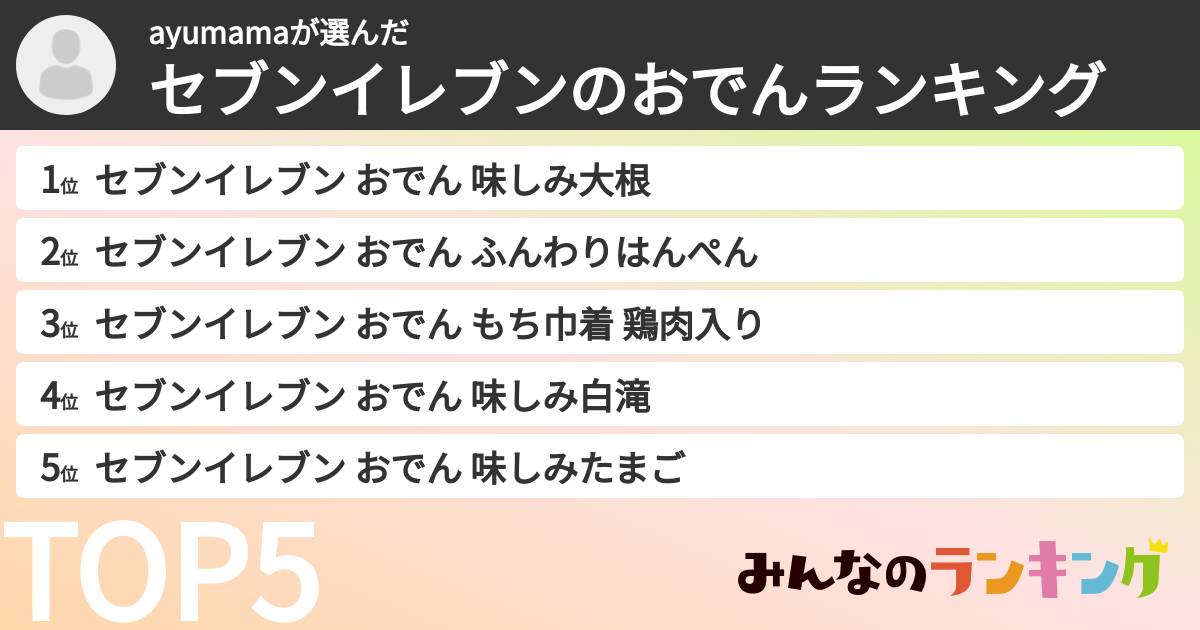 ayumamaさんの「セブンイレブンのおでんランキング」
