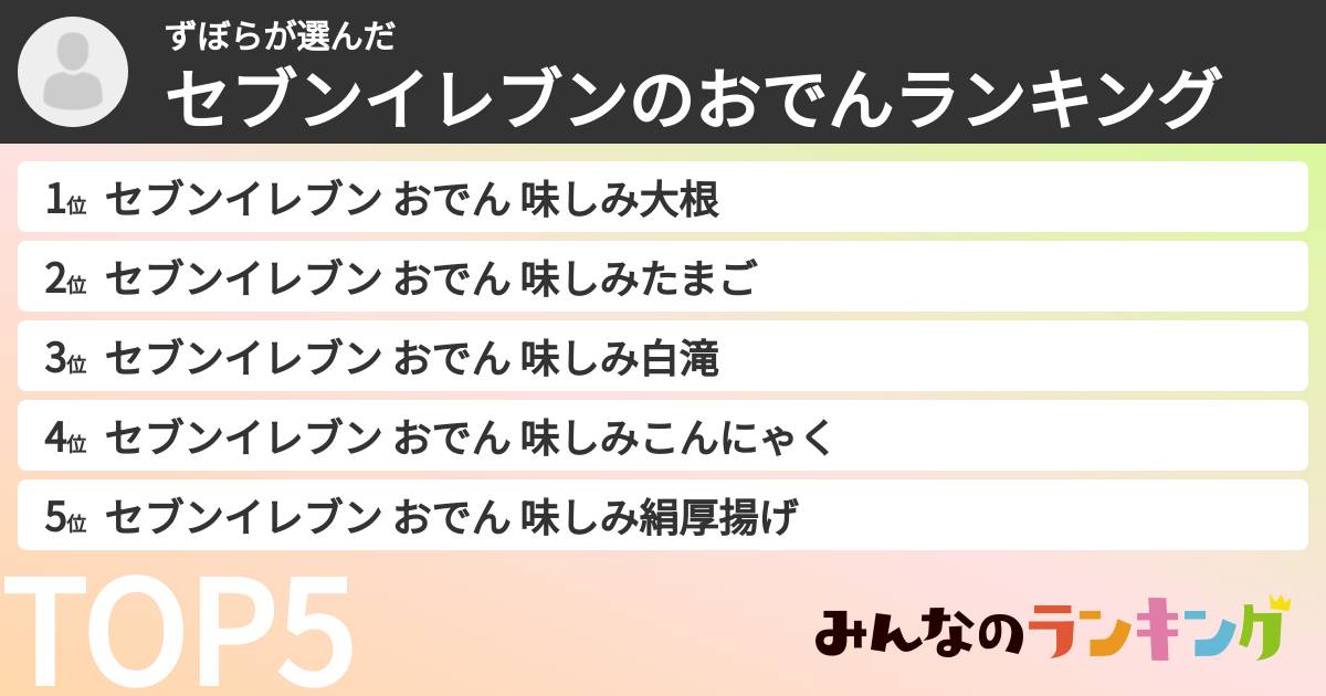 ずぼらさんの「セブンイレブンのおでんランキング」
