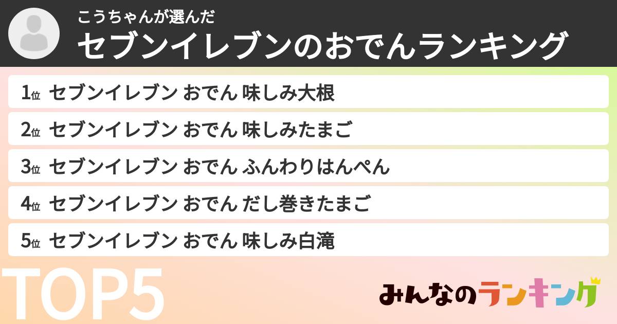 こうちゃんさんの「セブンイレブンのおでんランキング」