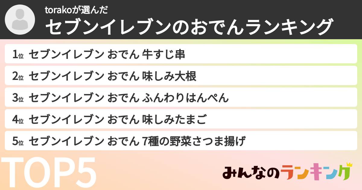 torakoさんの「セブンイレブンのおでんランキング」