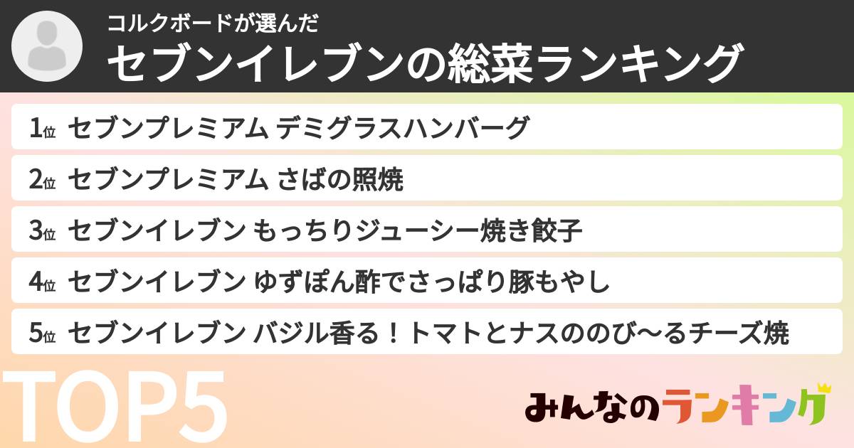 コルクボードさんの「セブンイレブンの惣菜ランキング」
