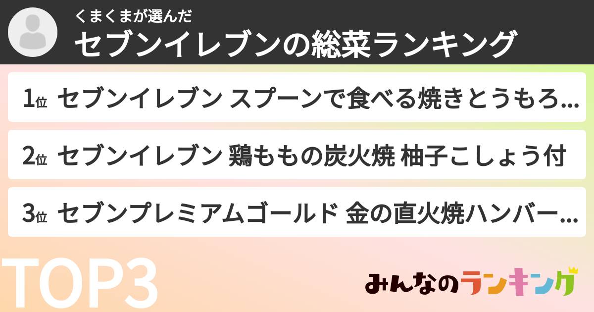 くまくまさんの「セブンイレブンの惣菜ランキング」