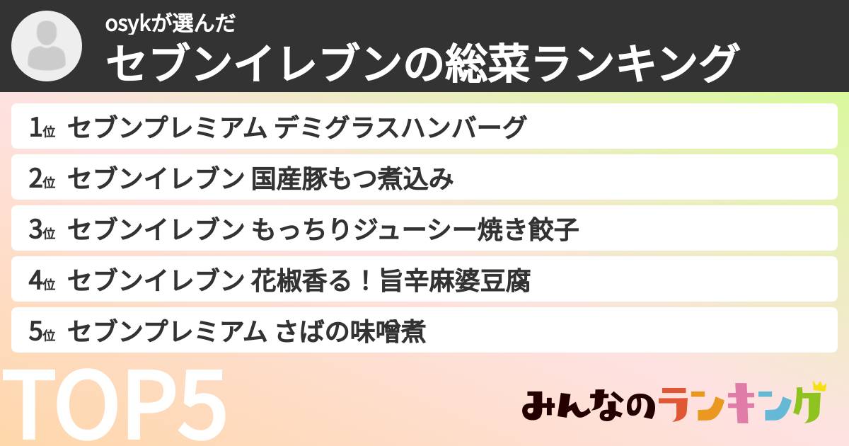 osykさんの「セブンイレブンの惣菜ランキング」