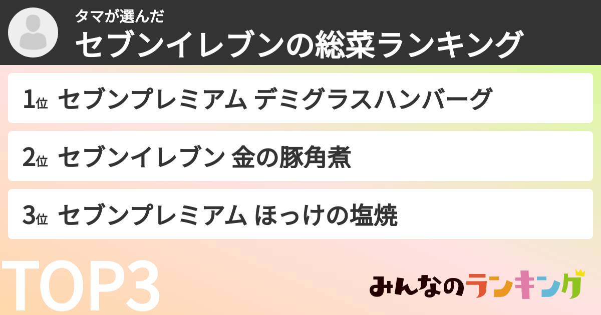 タマさんの「セブンイレブンの惣菜ランキング」