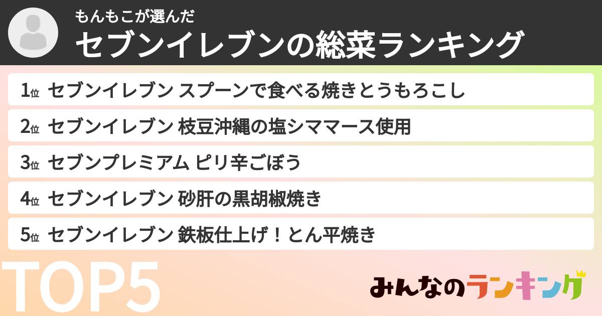 もんもこさんの「セブンイレブンの惣菜ランキング」