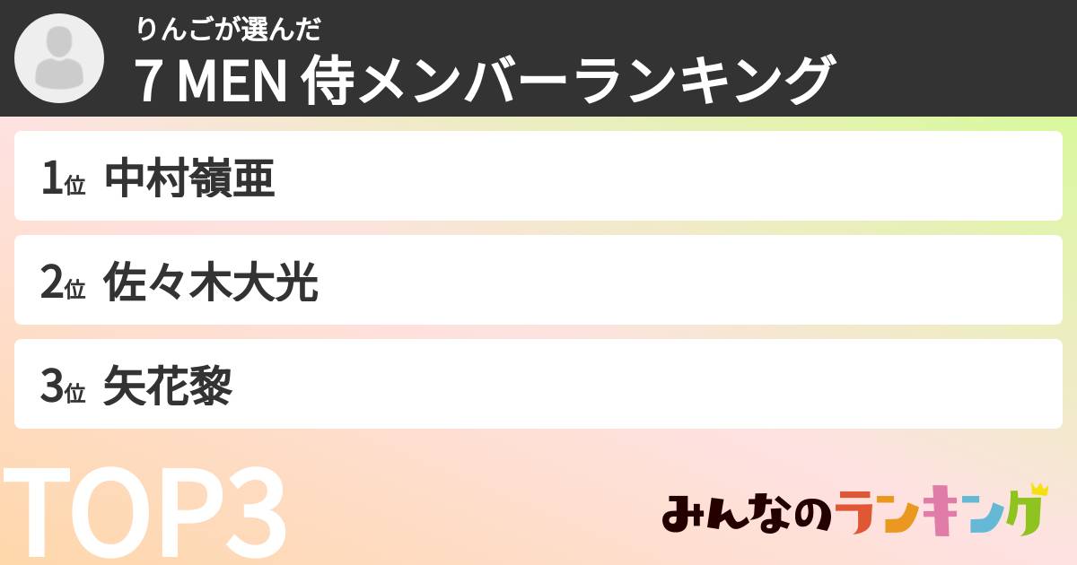 りんごさんの「7 MEN 侍メンバーランキング」