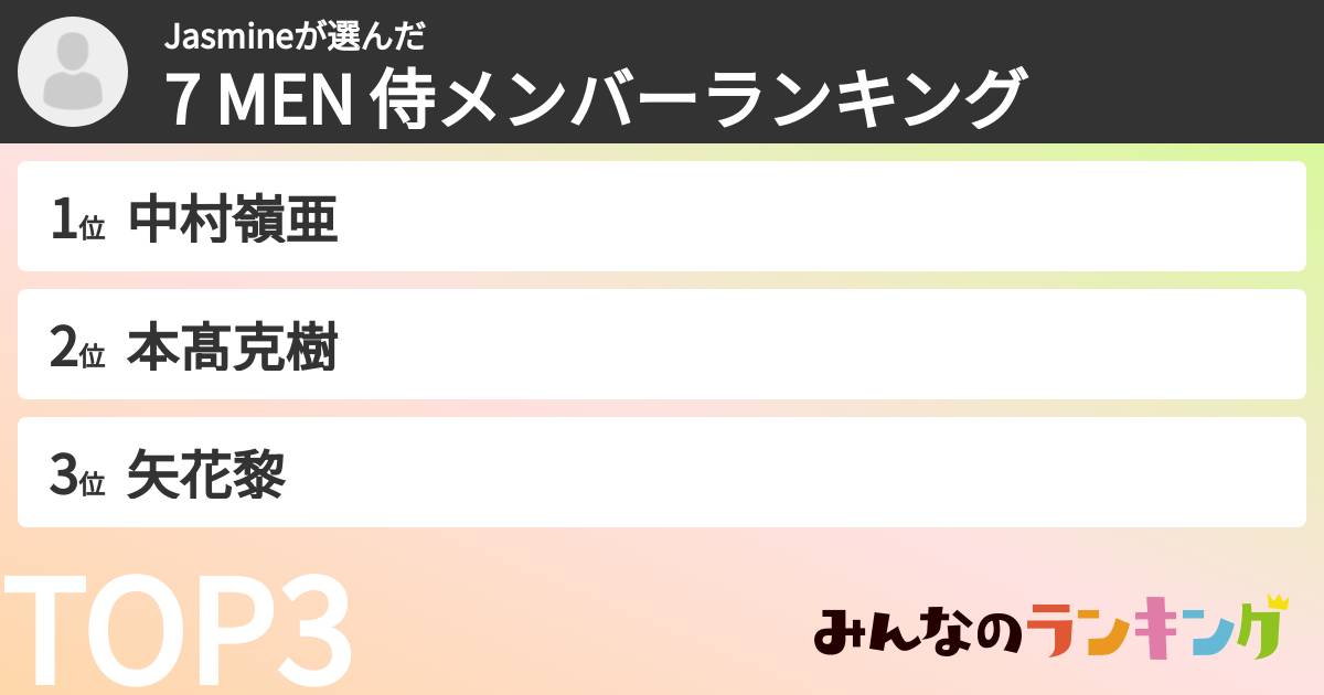 Jasmineさんの「7 MEN 侍メンバーランキング」