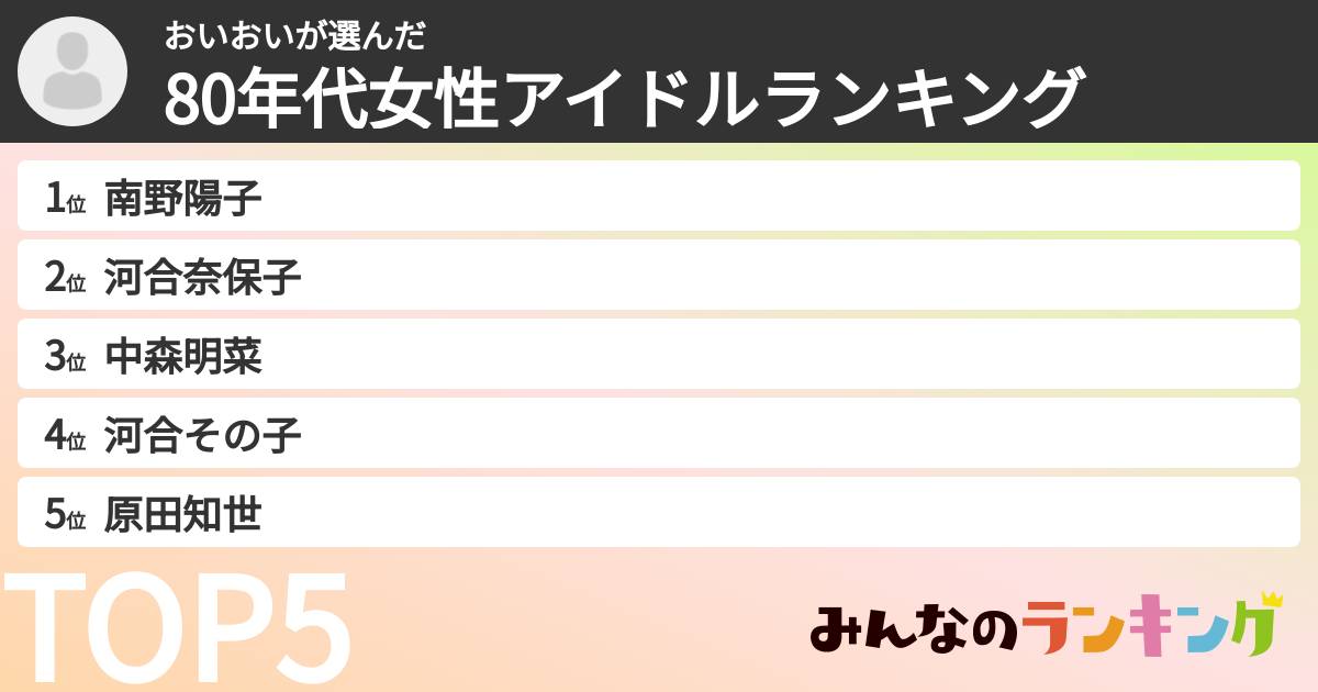 おいおいさんの「80年代女性アイドルランキング」