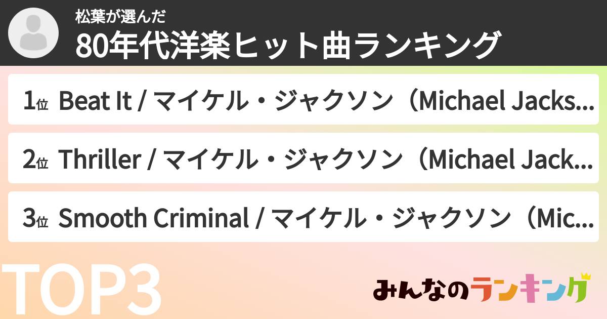松葉さんの「80年代洋楽ヒット曲ランキング」