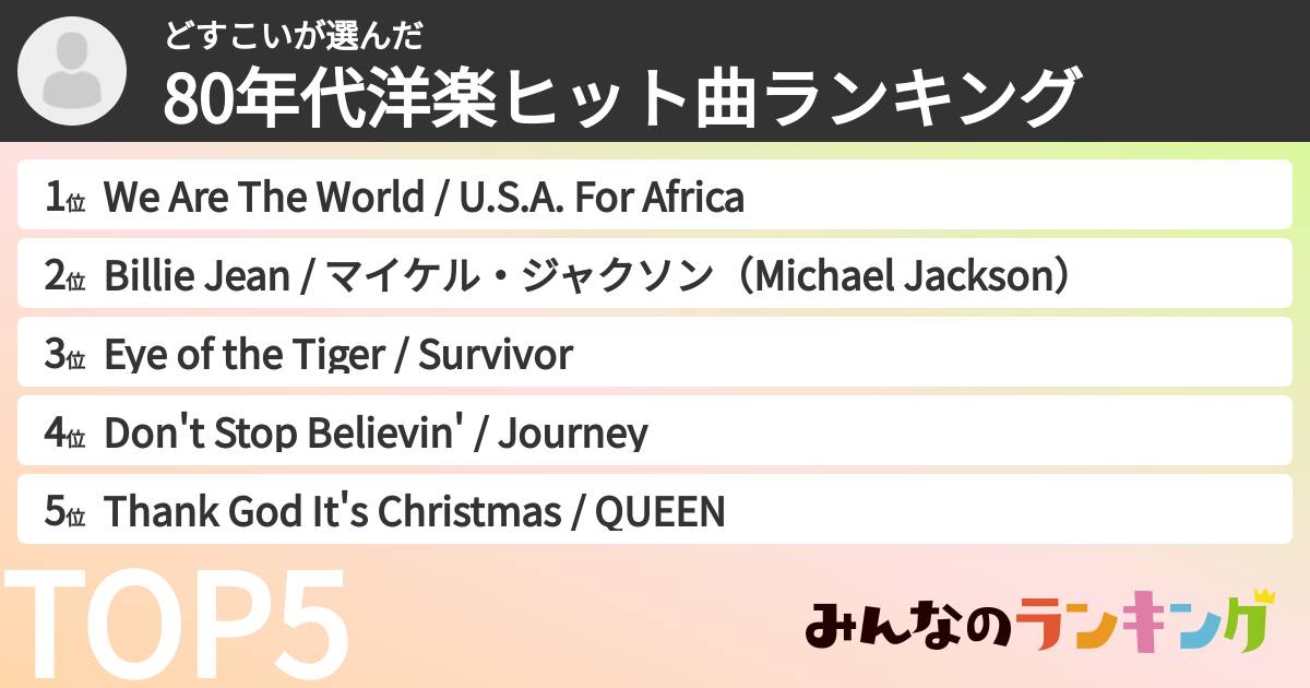 どすこいさんの「80年代洋楽ヒット曲ランキング」