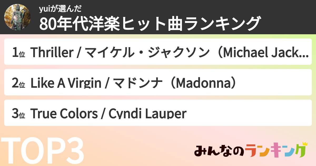 yuiさんの「80年代洋楽ヒット曲ランキング」