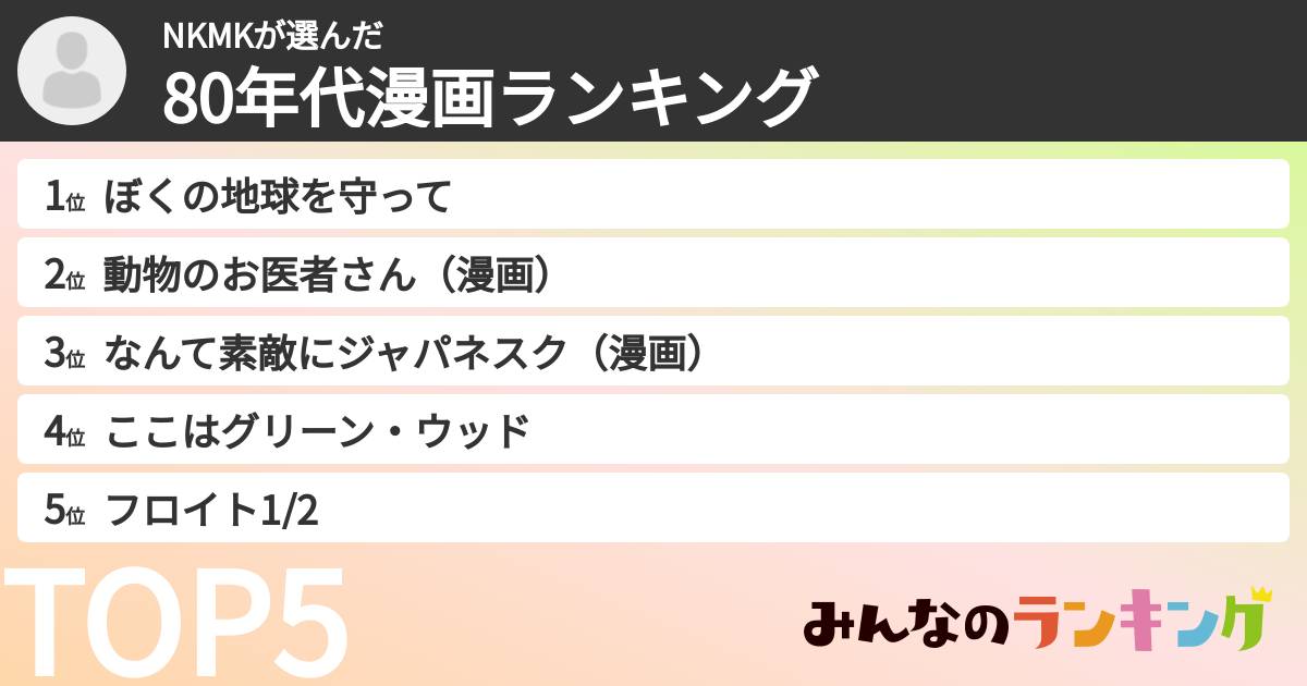 NKMKさんの「80年代漫画ランキング」