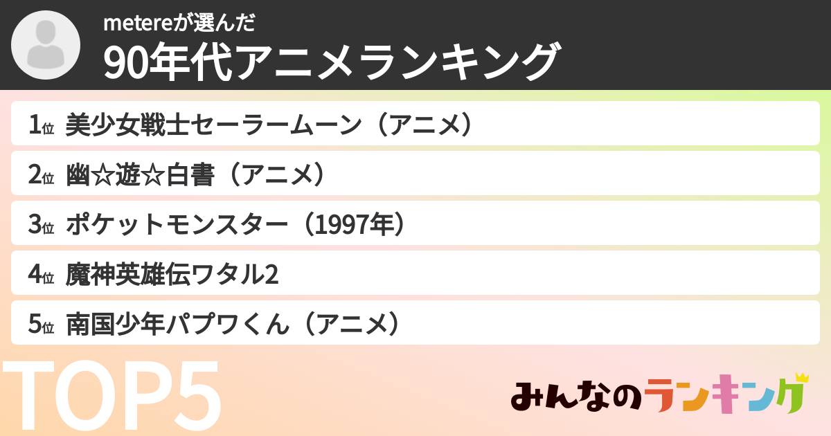 metereさんの「90年代アニメランキング」