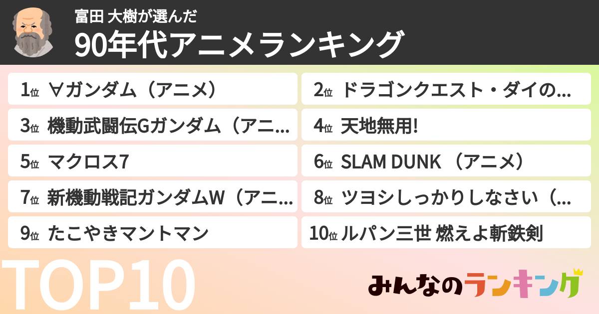 富田 大樹さんの「90年代アニメランキング」
