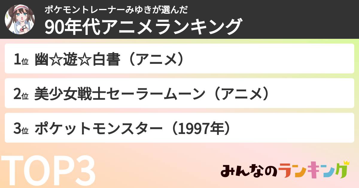ポケモントレーナーみゆきさんの「90年代アニメランキング」