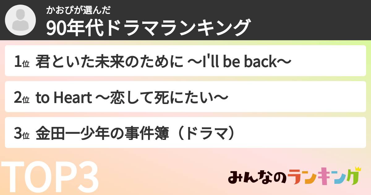 かおぴさんの「90年代ドラマランキング」