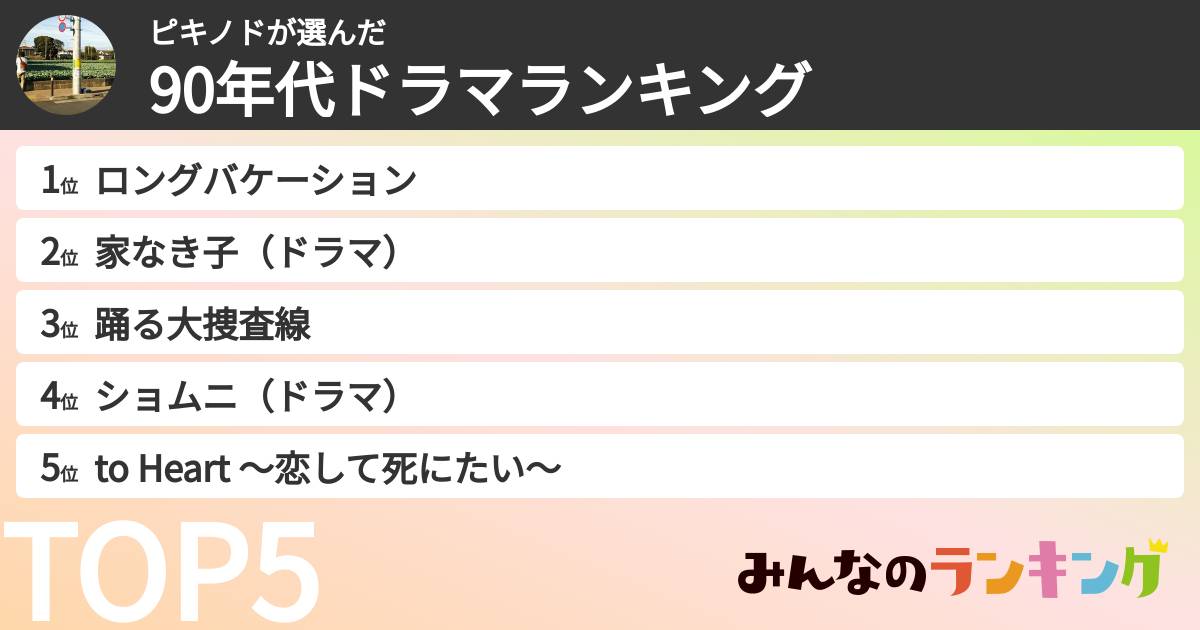 ピキノドさんの「90年代ドラマランキング」