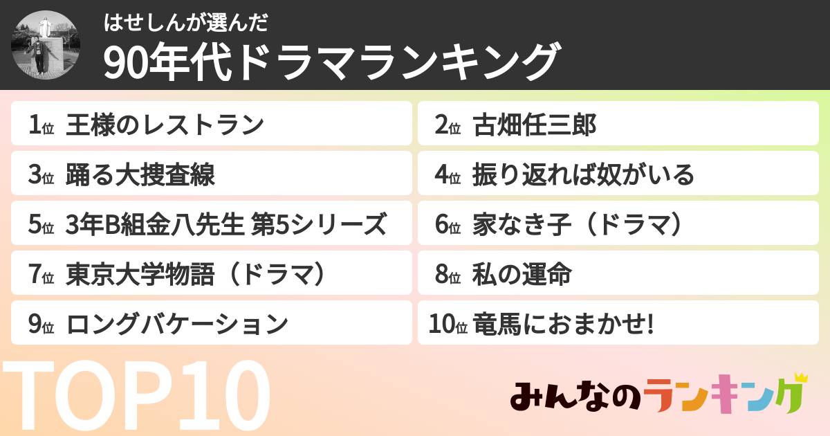 はせしんさんの「90年代ドラマランキング」