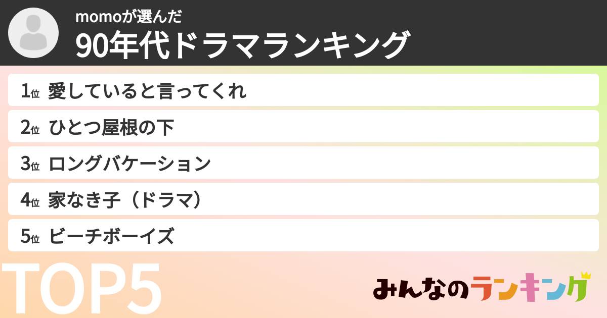 momoさんの「90年代ドラマランキング」