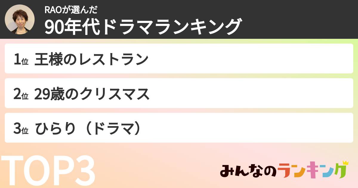 RAOさんの「90年代ドラマランキング」