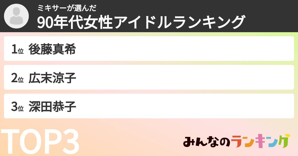 ミキサーさんの「90年代女性アイドルランキング」