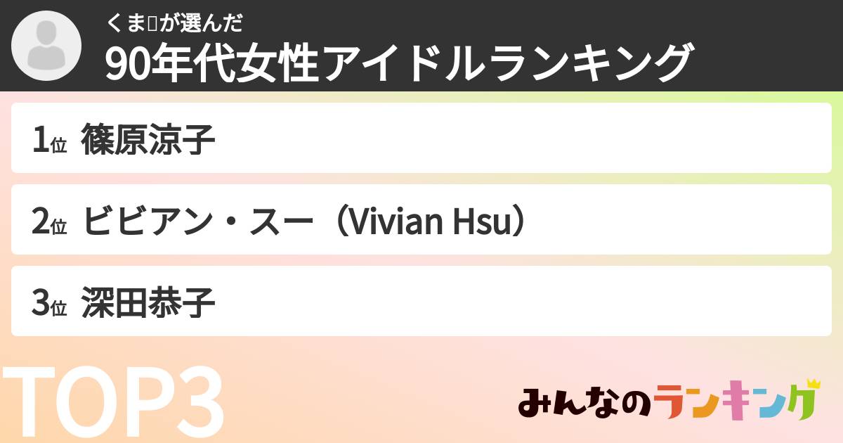 くま🐻さんの「90年代女性アイドルランキング」