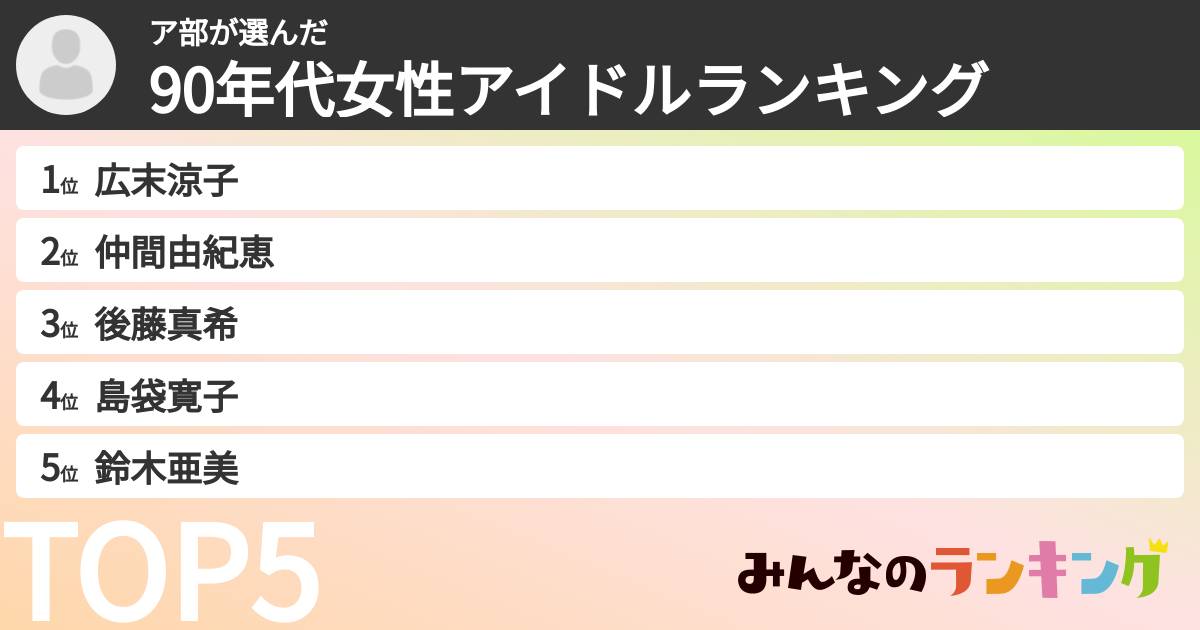 ア部さんの「90年代女性アイドルランキング」