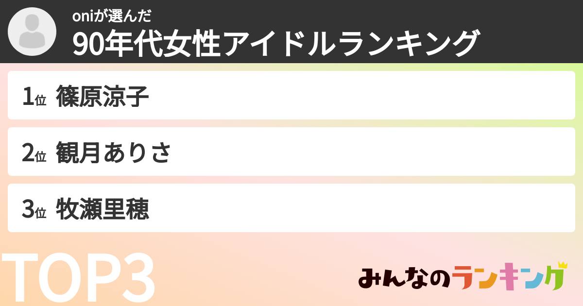 oniさんの「90年代女性アイドルランキング」