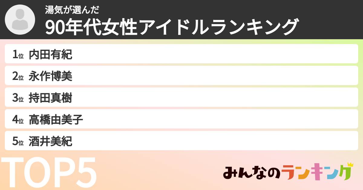 湯気さんの「90年代女性アイドルランキング」