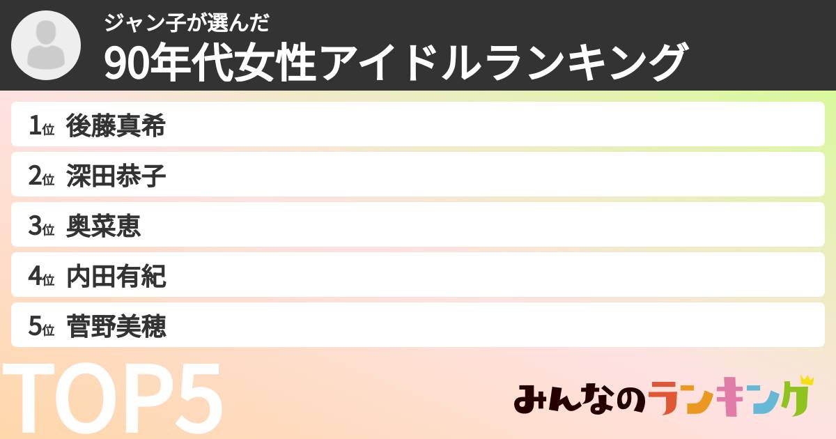 ジャン子さんの「90年代女性アイドルランキング」
