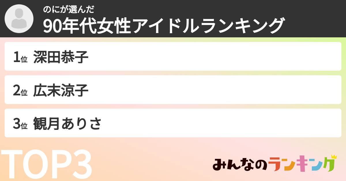 のにさんの「90年代女性アイドルランキング」