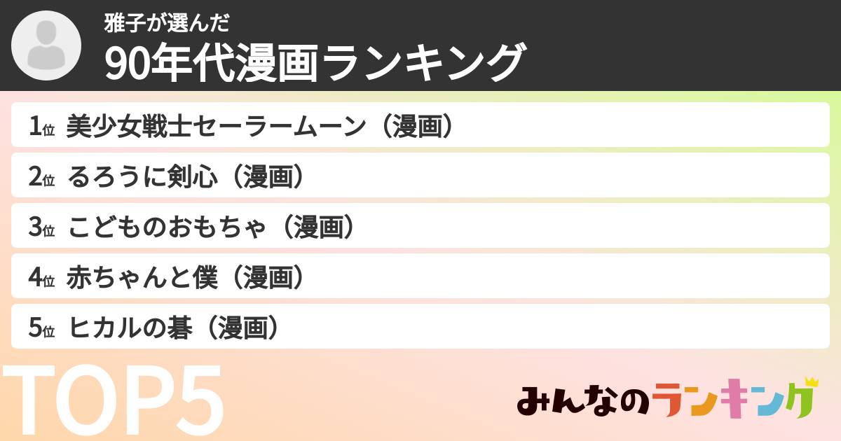 雅子さんの「90年代漫画ランキング」