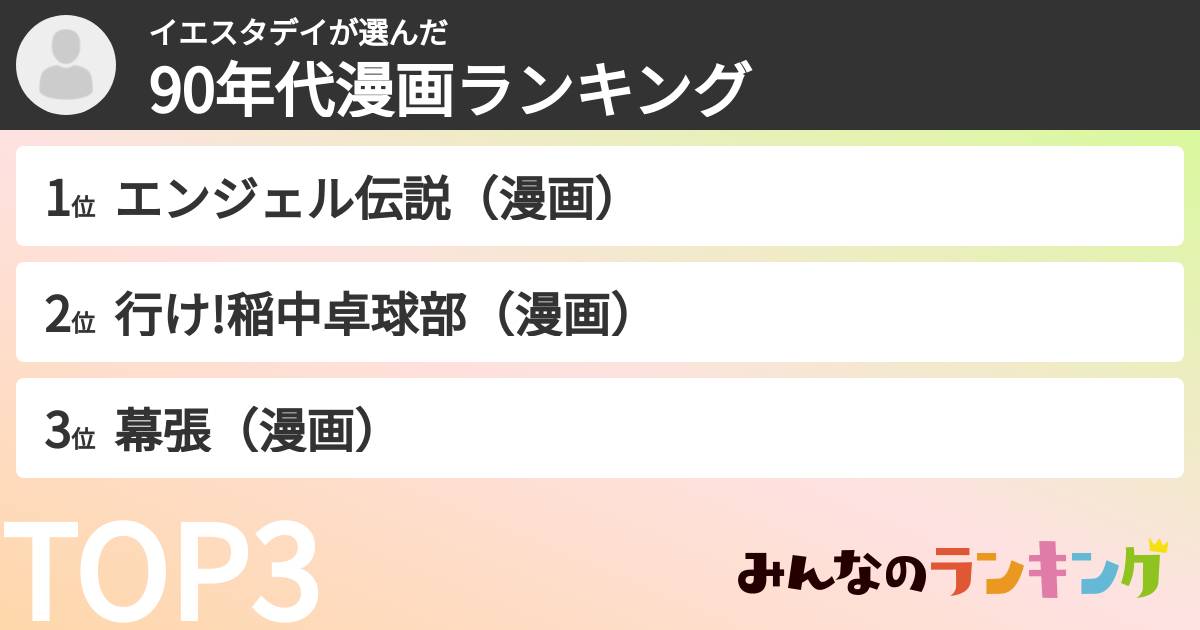 イエスタデイさんの「90年代漫画ランキング」