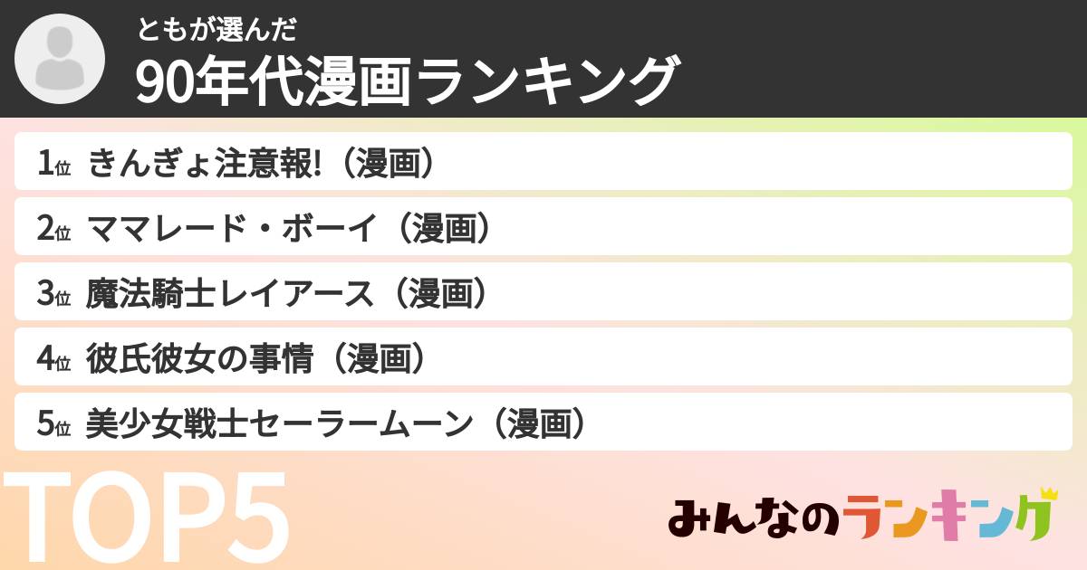 ともさんの「90年代漫画ランキング」