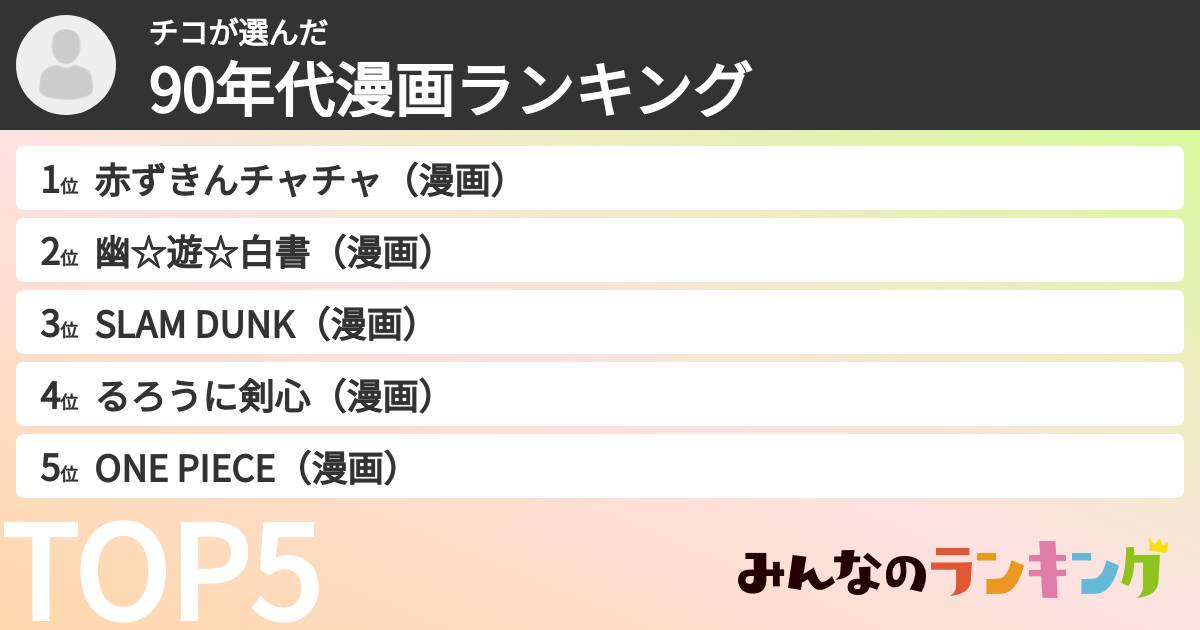 チコさんの「90年代漫画ランキング」