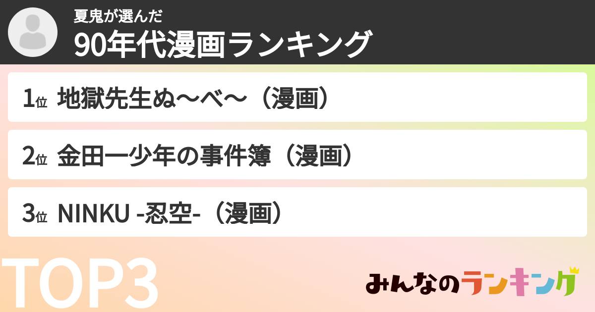 夏鬼さんの「90年代漫画ランキング」