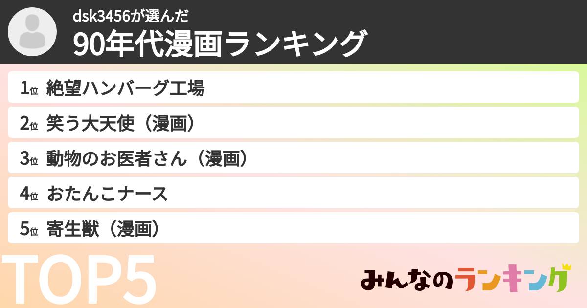 dsk3456さんの「90年代漫画ランキング」