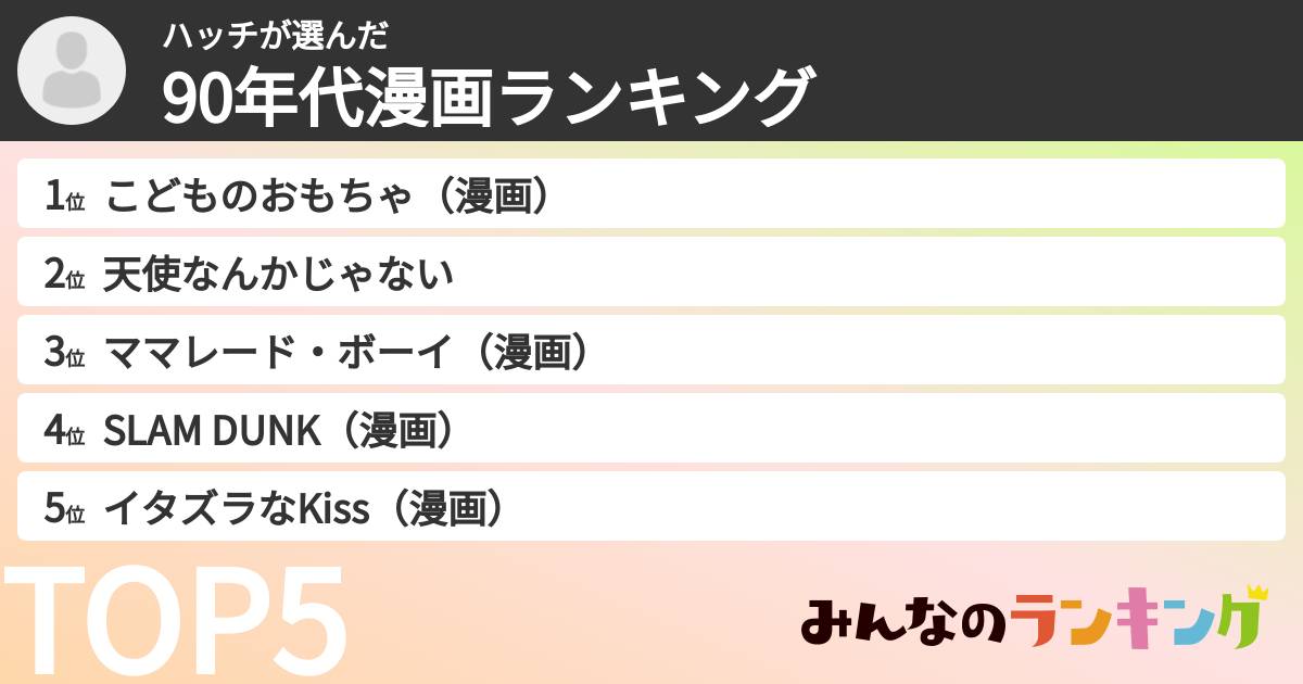 ハッチさんの「90年代漫画ランキング」