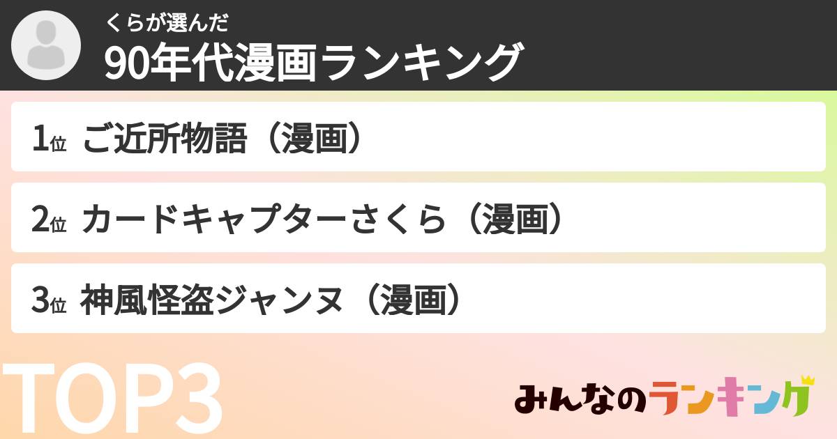 くらさんの「90年代漫画ランキング」