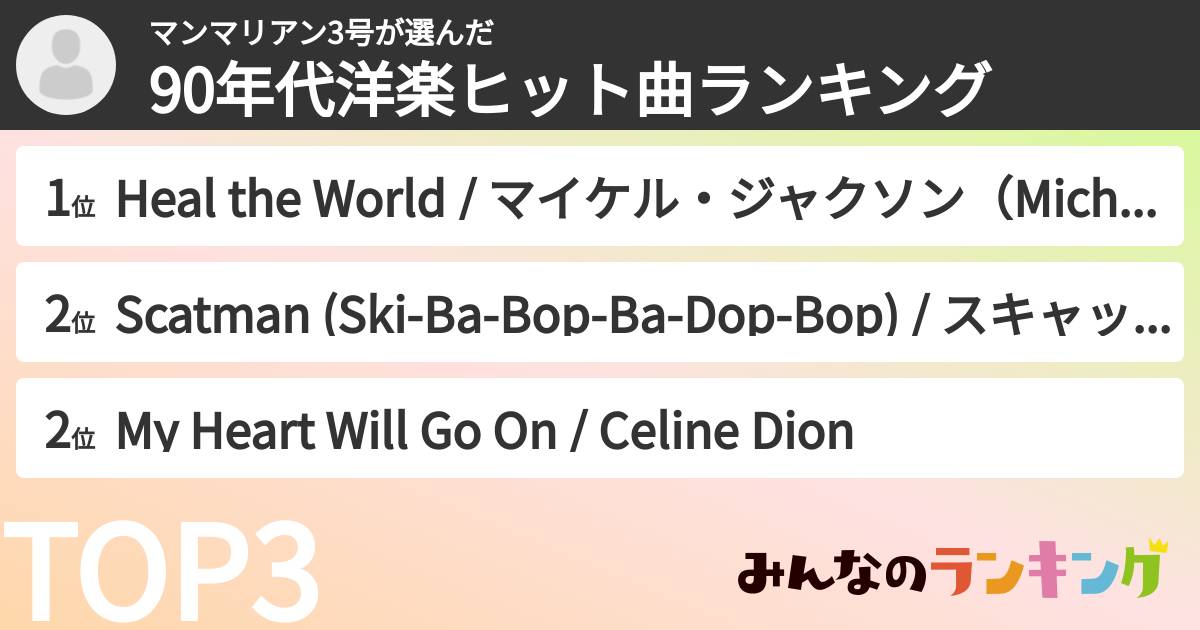 マンマリアン3号さんの「90年代洋楽ヒット曲ランキング」