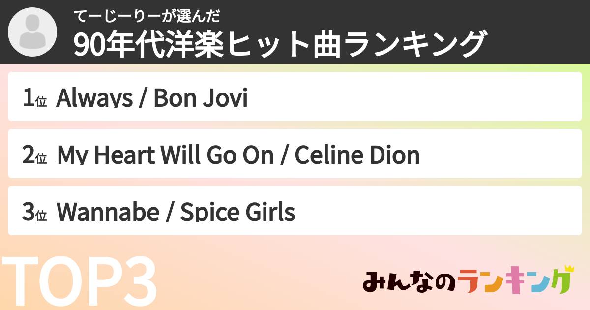 てーじーりーさんの「90年代洋楽ヒット曲ランキング」