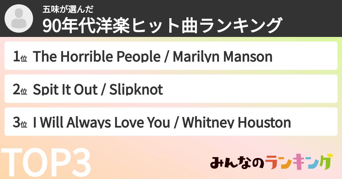 五味さんの「90年代洋楽ヒット曲ランキング」
