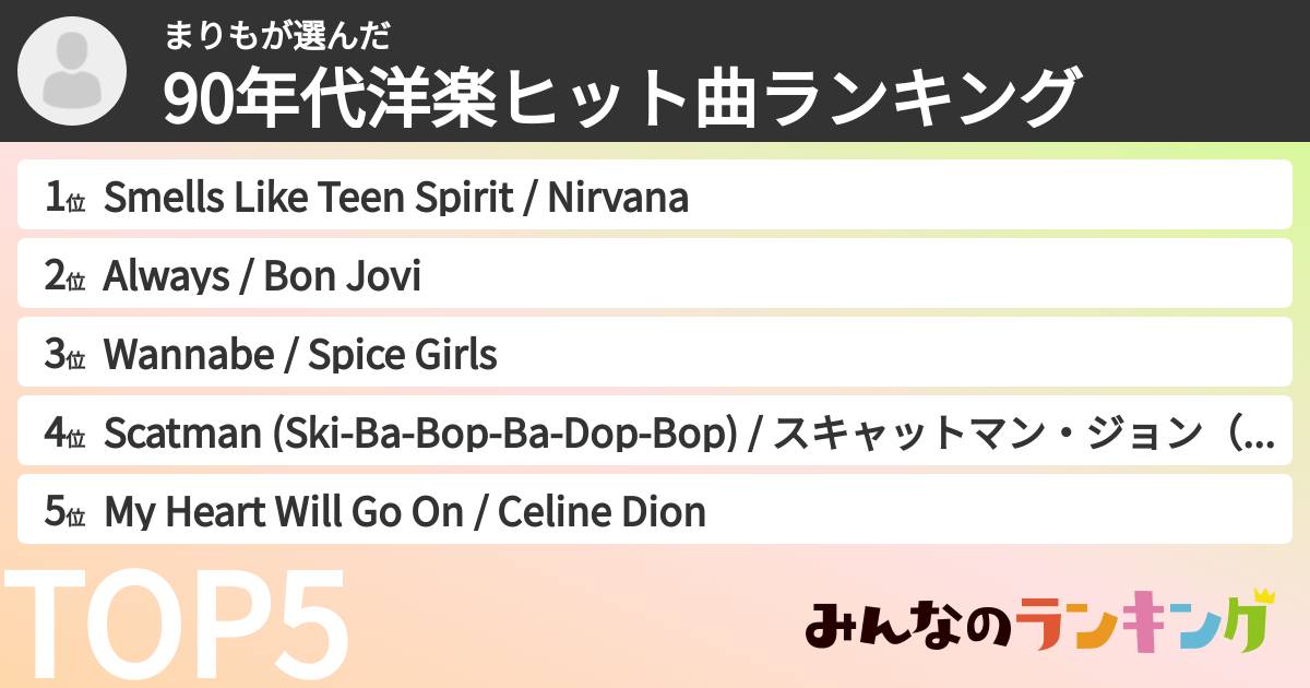 まりもさんの「90年代洋楽ヒット曲ランキング」