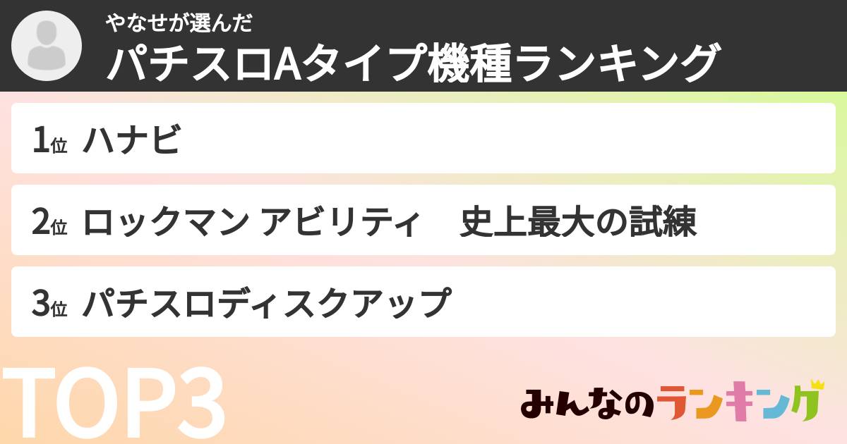 やなせさんの「パチスロAタイプ機種ランキング」