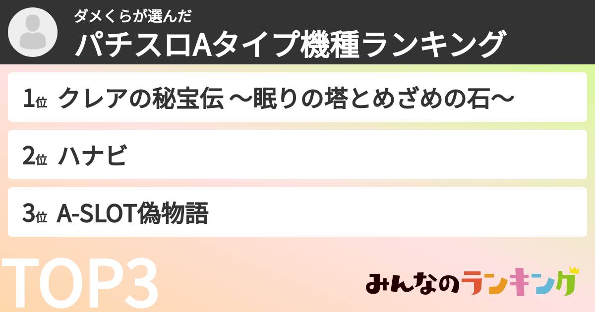 ダメくらさんの「パチスロAタイプ機種ランキング」